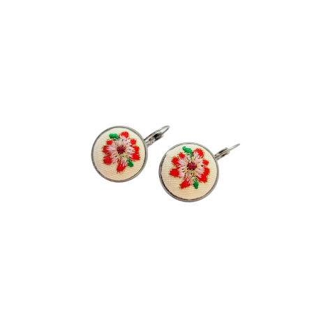 earrings steel silver fabric white flowers2